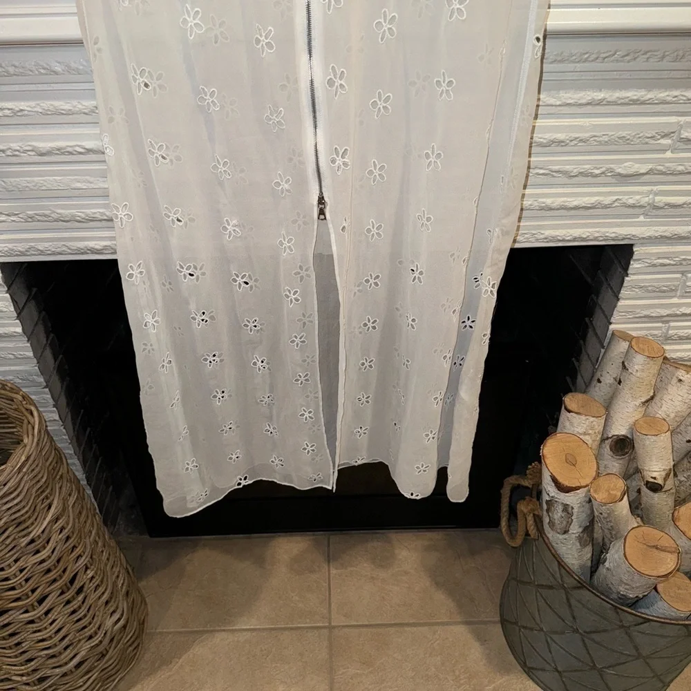 Sandro Ricarda White Eyelet Chiffon Zip Front Sheer Midi Dress Collared Small - Picture 3 of 11